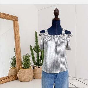 Lucky Brand Black and White Striped Off-Shoulder Blouse